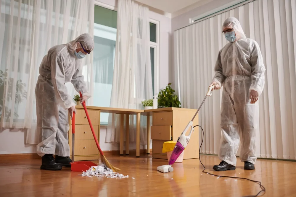 Professional Suicide Cleanup Team Cleaning the floor